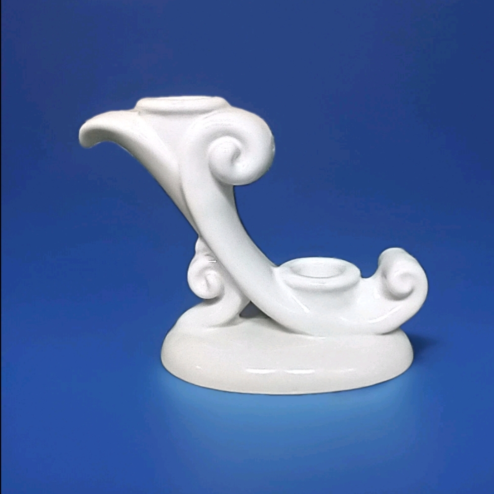 Vintage Abingdon Pottery White Double Scroll Candle Holder *AS IS*